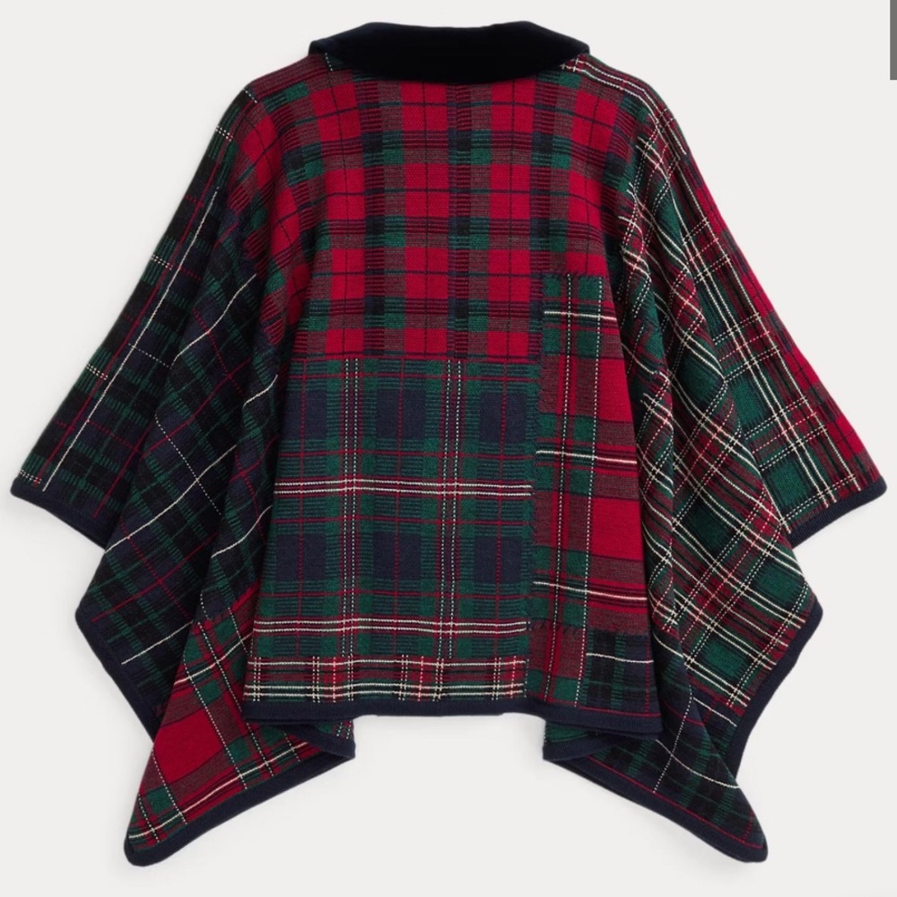 Polo by Ralph Lauren Girls Patchwork Plaid Wool Poncho Size S/M NWT - Picture 2 of 11